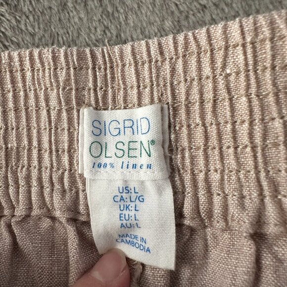 Sigrid Olsen 100% Linen Pull On Wide Leg Cropped Pants Size Large - Picture 4 of 6